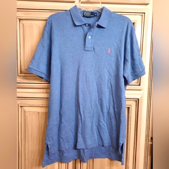 Polo Ralph Lauren Light‎ Blue Polo! Size Medium - Pink Embroidered Logo! - Picture 1 of 4